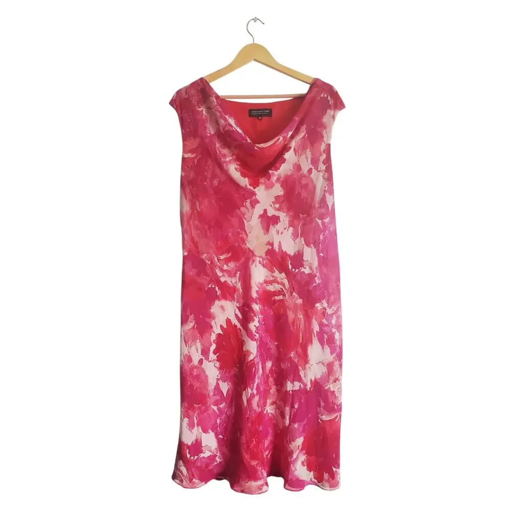 Jones New York Floral Print Cowlneck Midi Dress Pink Size 14W